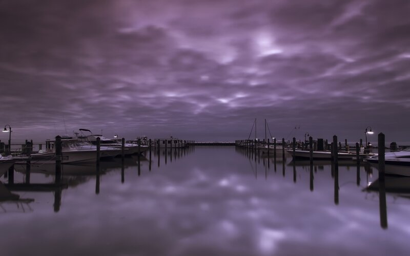 Purple sky over marina