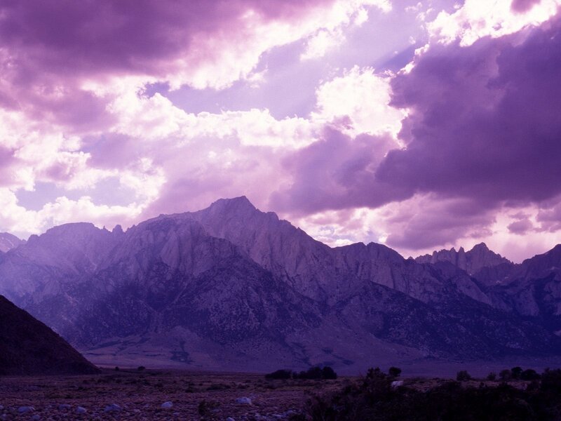 Purple sky over mountain range