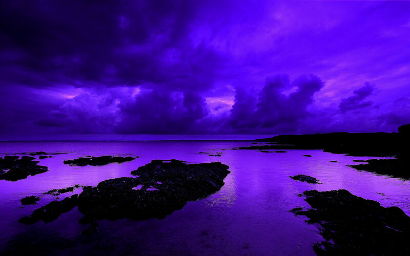 Purple Sky over Rocky Shore