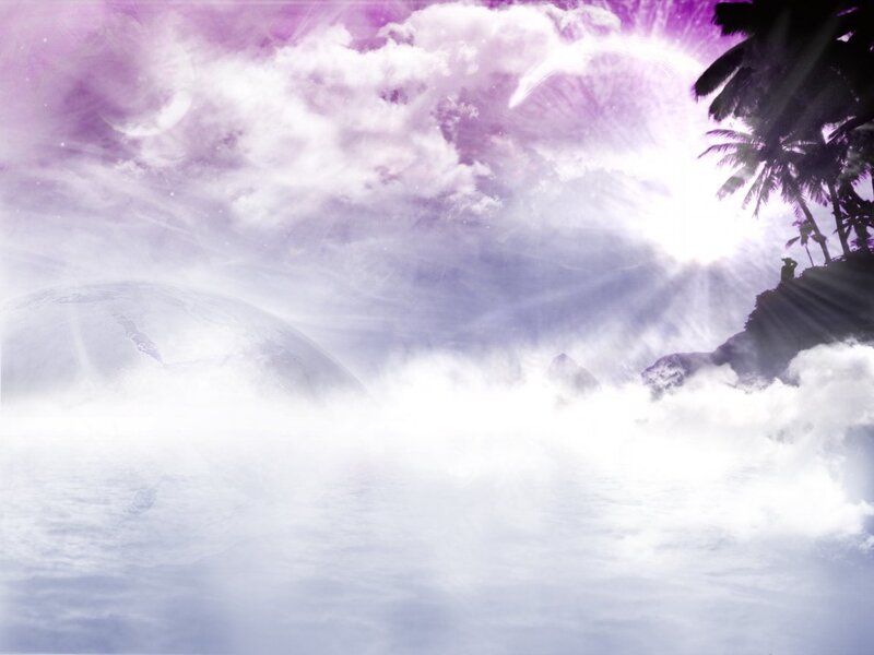 purple sky over tropical island
