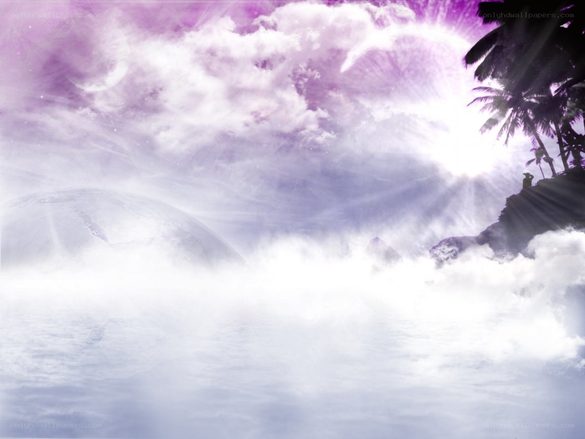 purple sky over tropical island