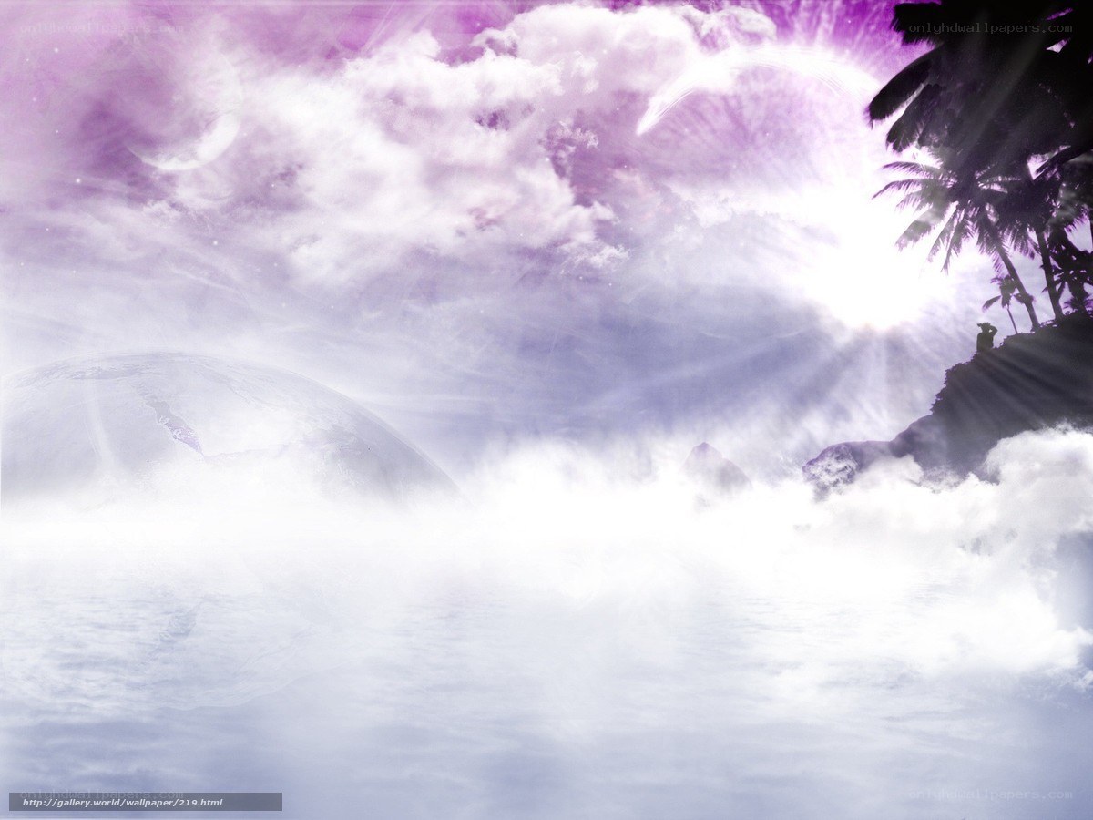 Purple sky over tropical island