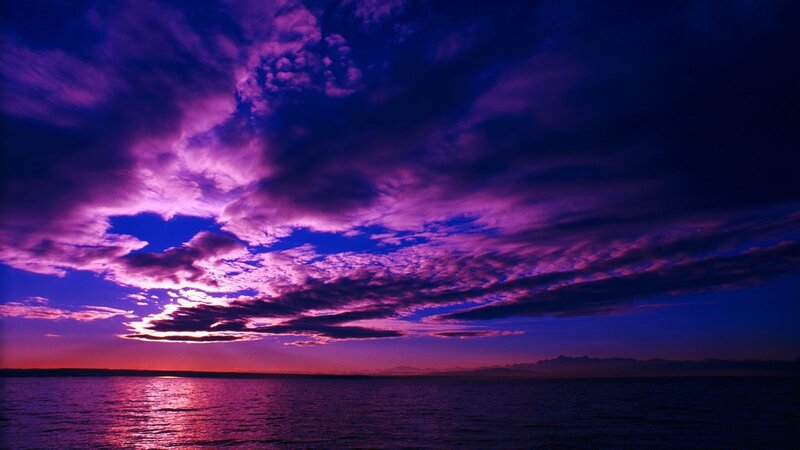 Purple Sky over Water — Dramatic, Sunset, Photograph, Clouds, Horizon, Sea
