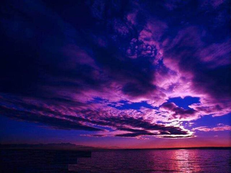 Purple Sky over Water — Dramatic, Sunset, Photograph, Clouds, Horizon