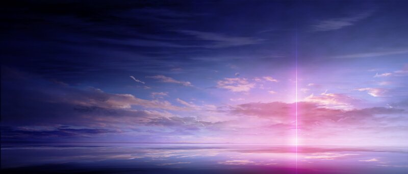 Purple Sky over Water — Serene, Sunset, Digital Art