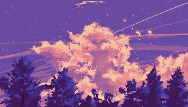Purple Sky with Clouds — Serene, Night