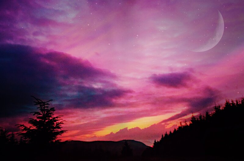 Purple Sky with Crescent Moon