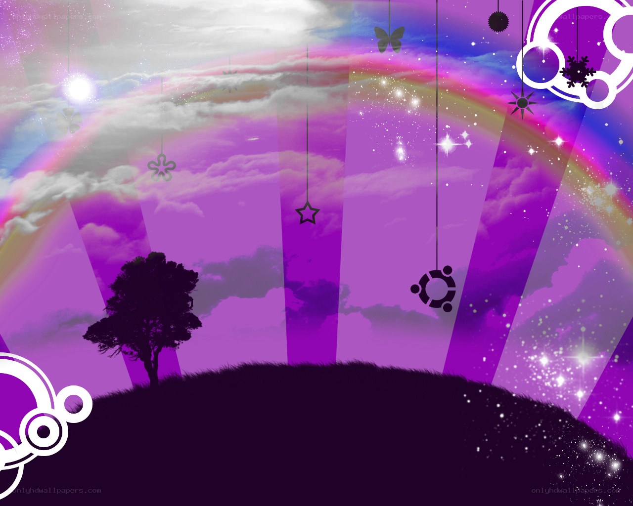 purple sky with rainbow and tree