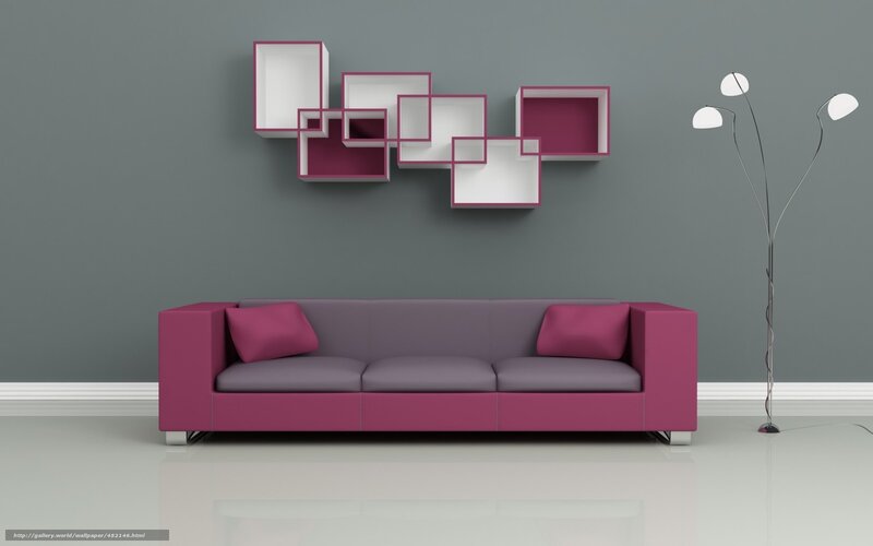 Purple Sofa in Living Room — Gray