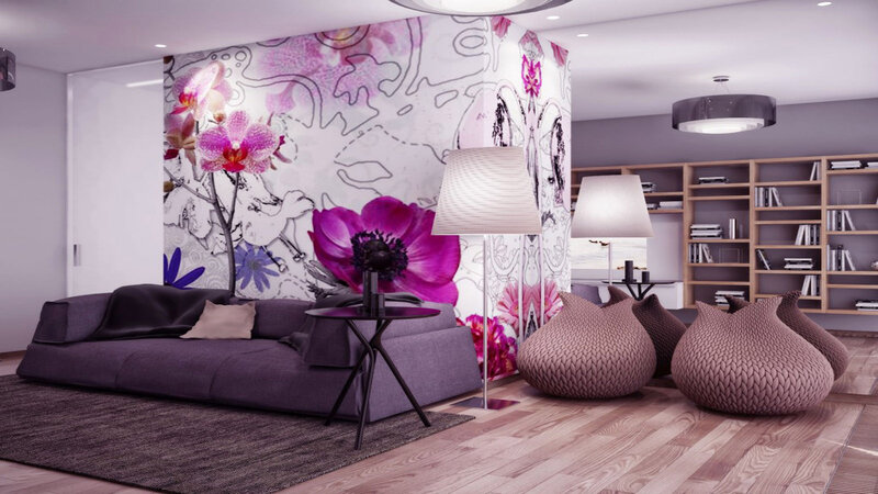 Purple Sofa in Living Room
