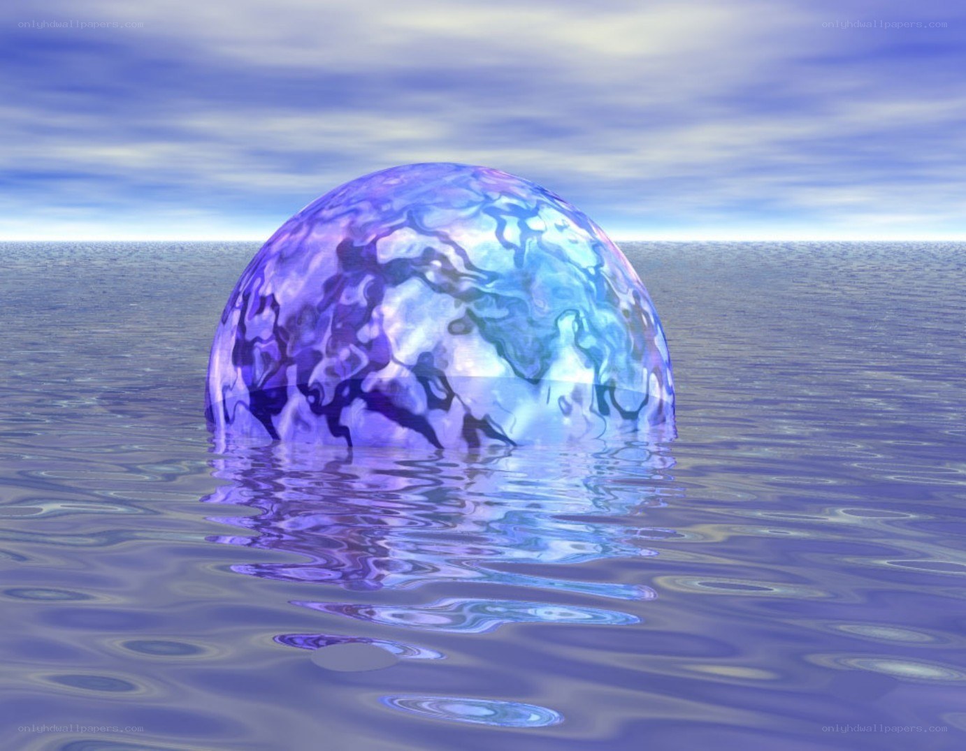 purple sphere in water