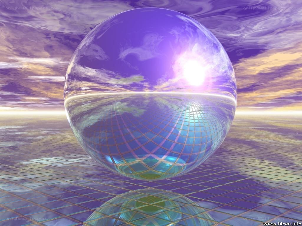 Purple sphere over grid landscape