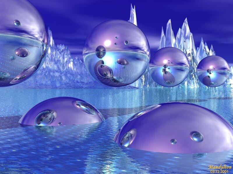 Purple spheres in a blue landscape