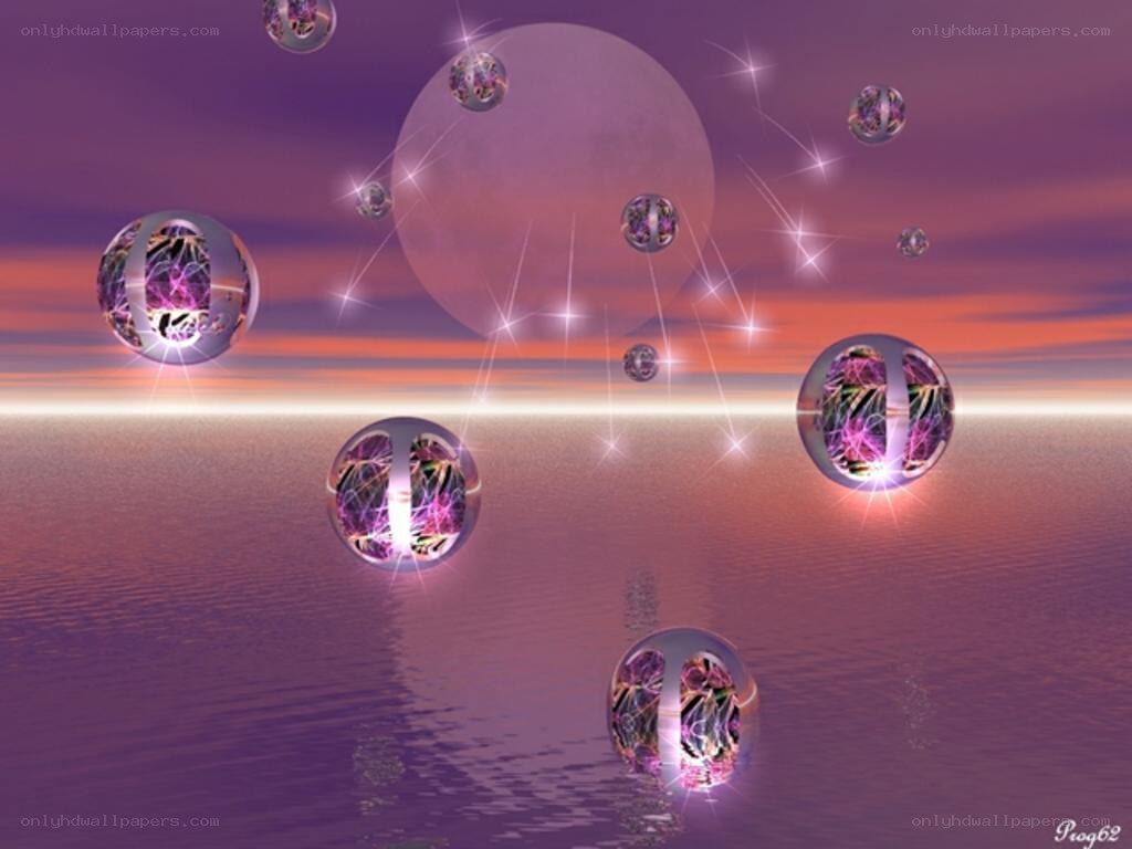 purple spheres over water