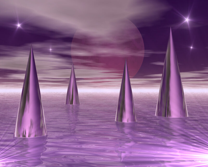 Purple spires in alien landscape