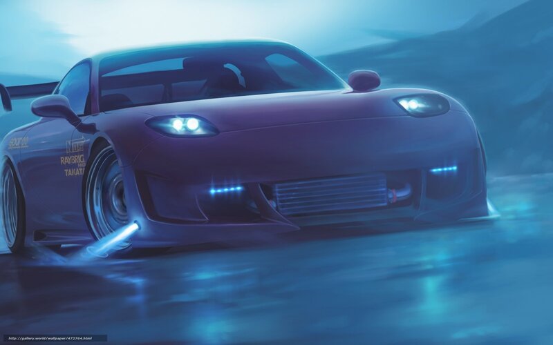 Purple Sports Car — Blue, Dramatic, Night