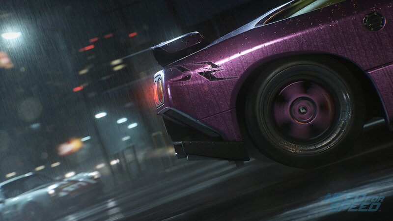 Purple Sports Car — Dark, Rainy