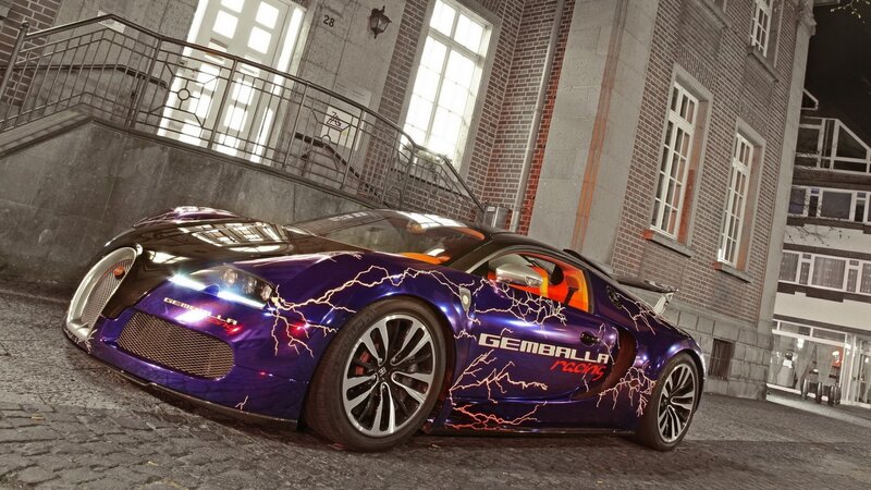 Purple Sports Car — Dramatic, Night, 3d Render, Building, Cobblestone Street, Lightning Design