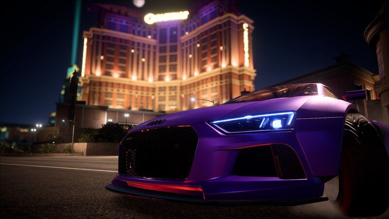 Purple Sports Car — Dramatic, Night, 3d Render, Building