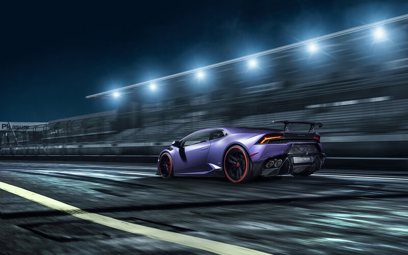 Purple Sports Car — Dramatic, Night, 3d Render, Race Track, Lights