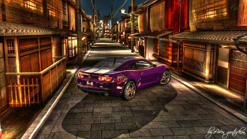 Purple Sports Car — Dramatic, Night, 3d Render, Street