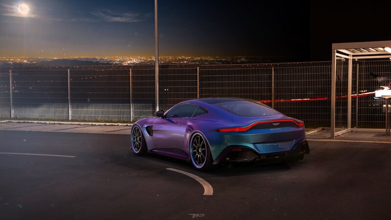 Purple Sports Car — Dramatic, Night, Digital Art, City Lights