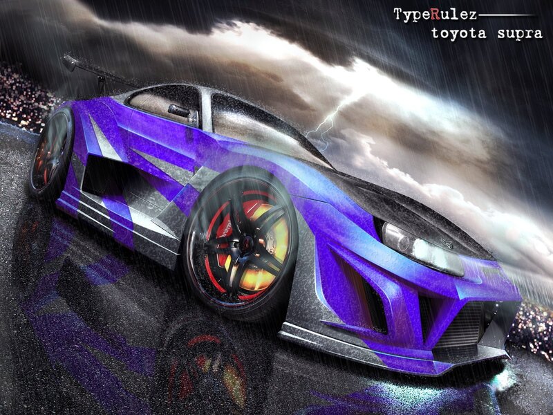 Purple Sports Car — Dramatic, Night, Digital Art, Rain