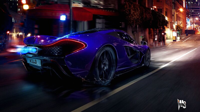 Purple Sports Car — Dramatic, Night, Photograph