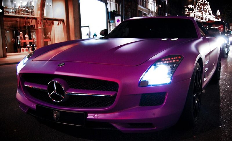 Purple Sports Car — Dramatic, Night