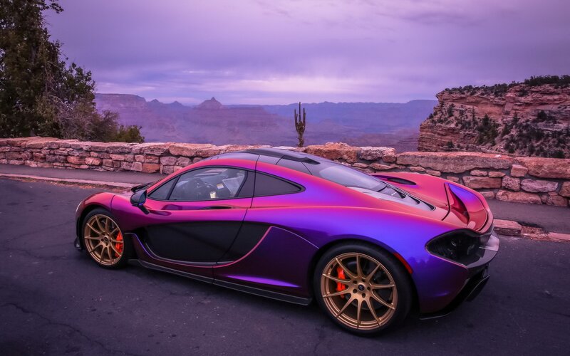 Purple Sports Car — Dramatic, Sunset, Photograph
