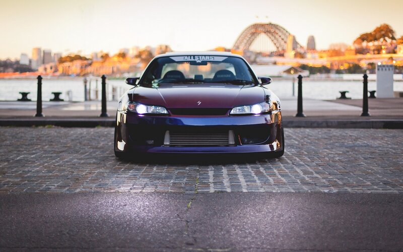 Purple Sports Car — Dramatic, Sunset