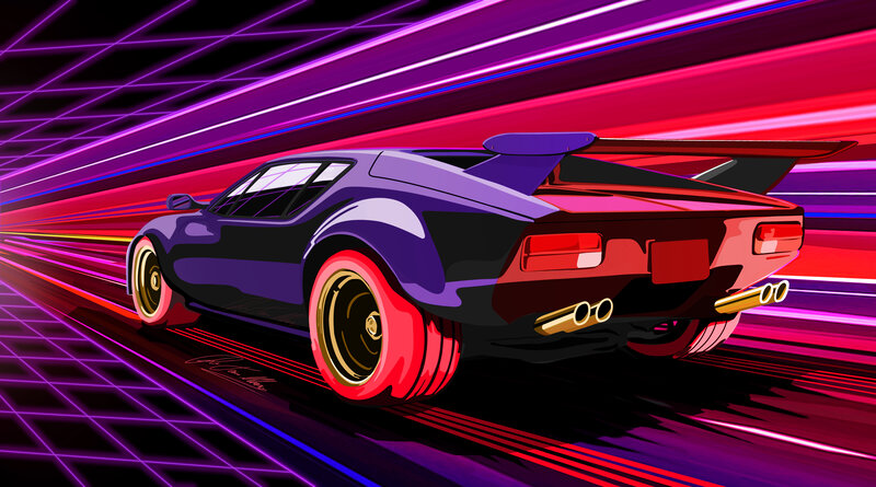 Purple Sports Car — Dynamic, Digital Art
