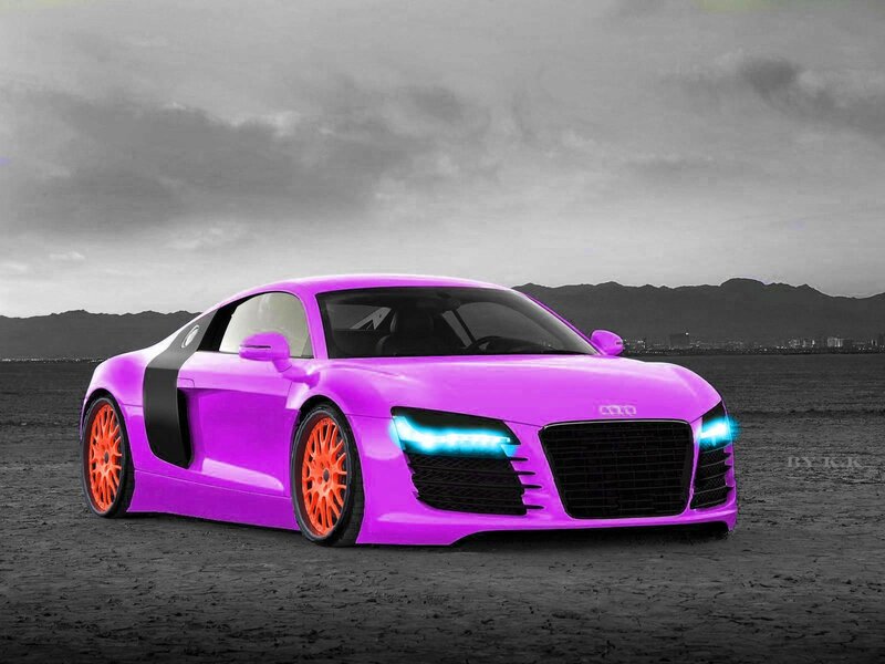 purple sports car on beach