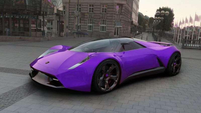 Purple sports car on city street