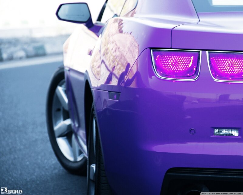 purple sports car rear view