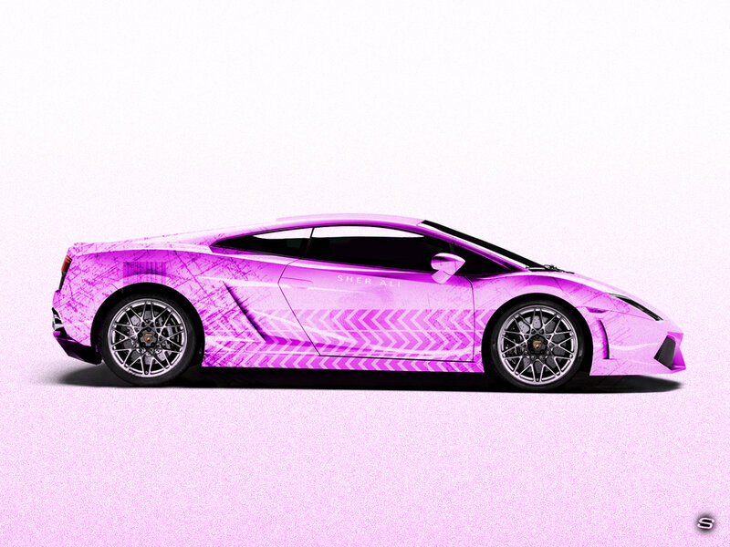 purple sports car with custom graphics