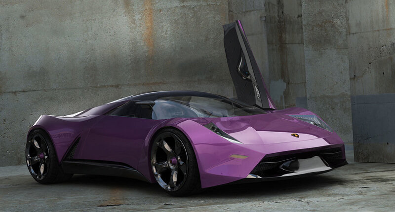 purple sports car with open door