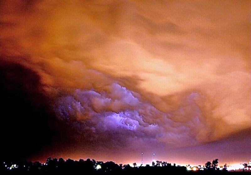 Purple storm clouds at night