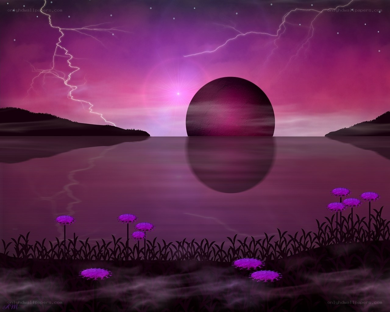 Purple storm over lake