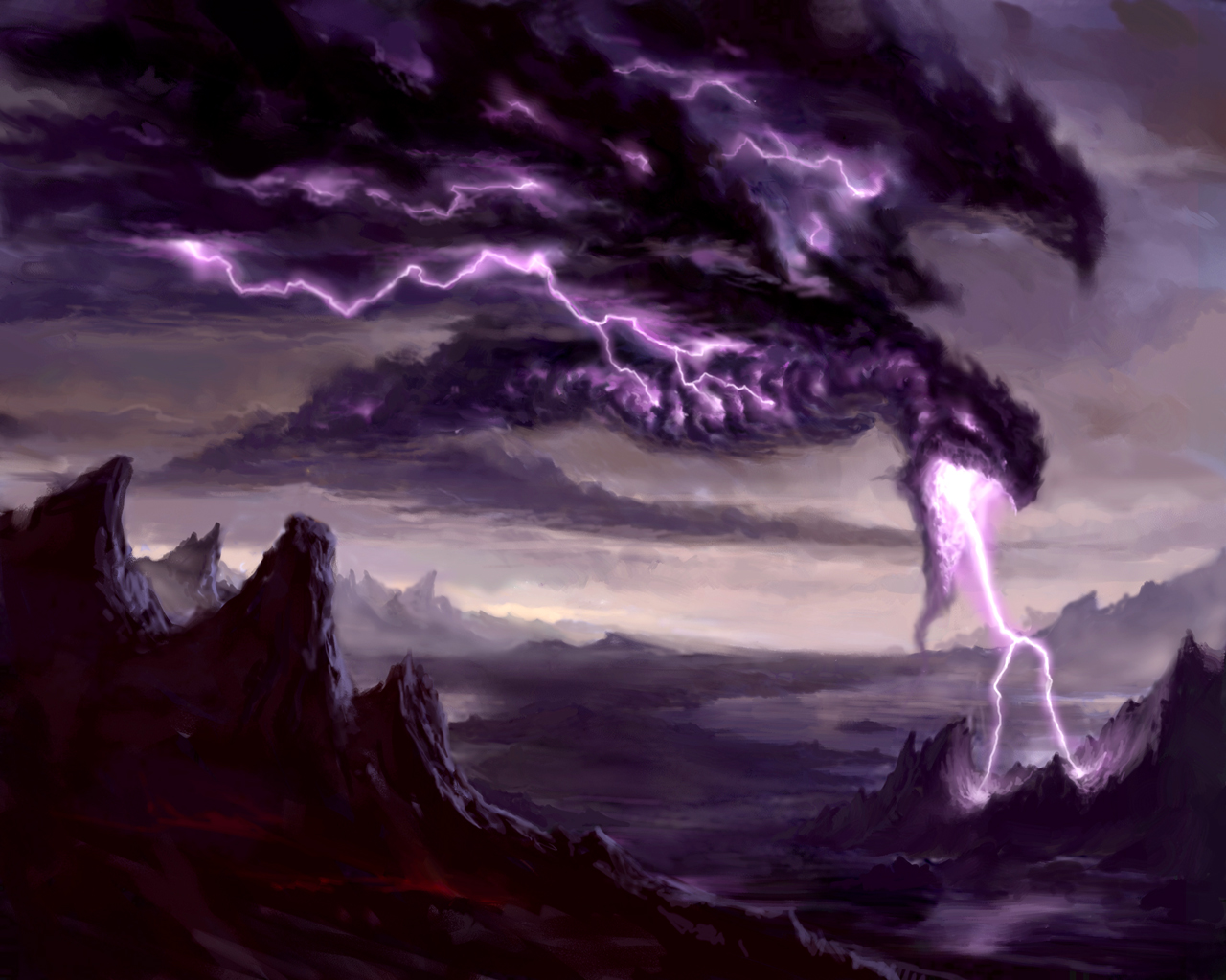 Purple storm over mountains