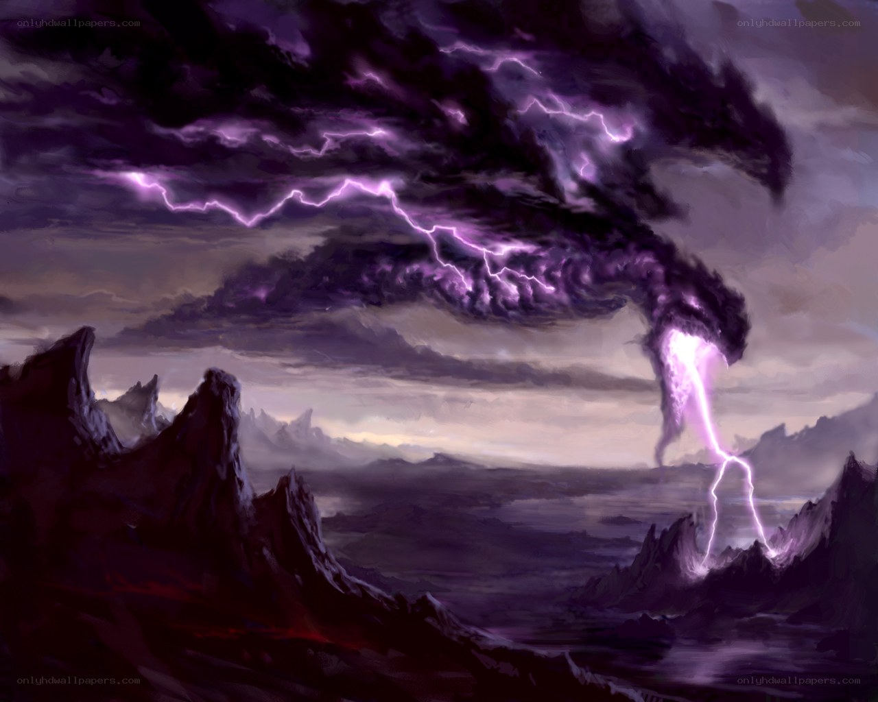 Purple storm over mountains