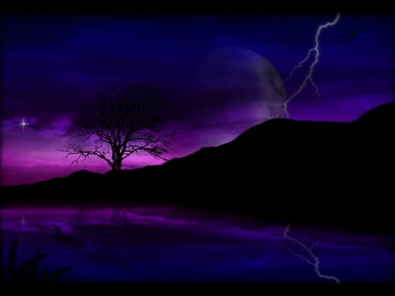 Purple stormy night landscape