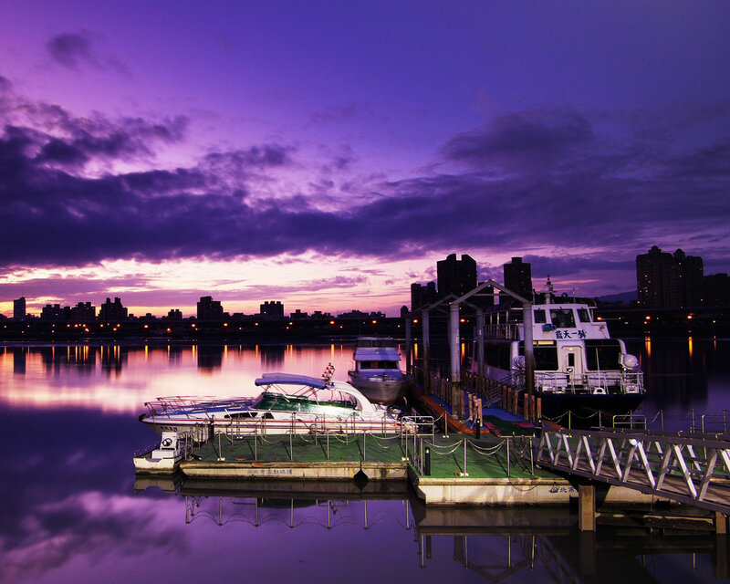 Purple sunset at a harbor