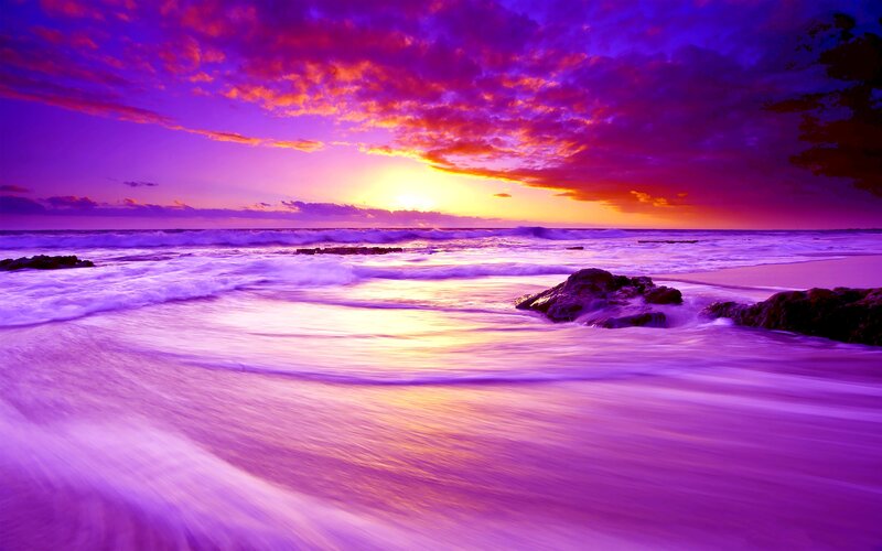 Purple Sunset at Beach — Dramatic, Photograph, Ocean