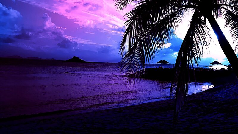Purple sunset at tropical beach