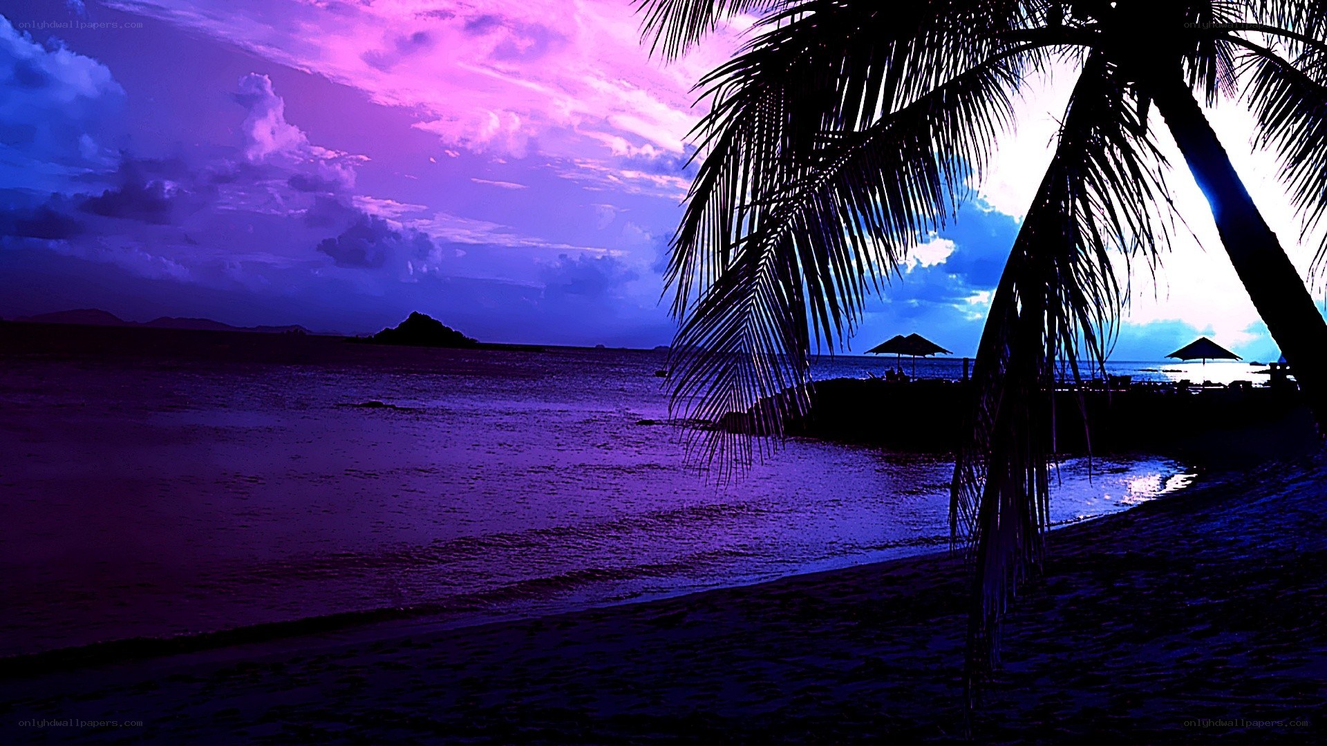 Purple sunset at tropical beach