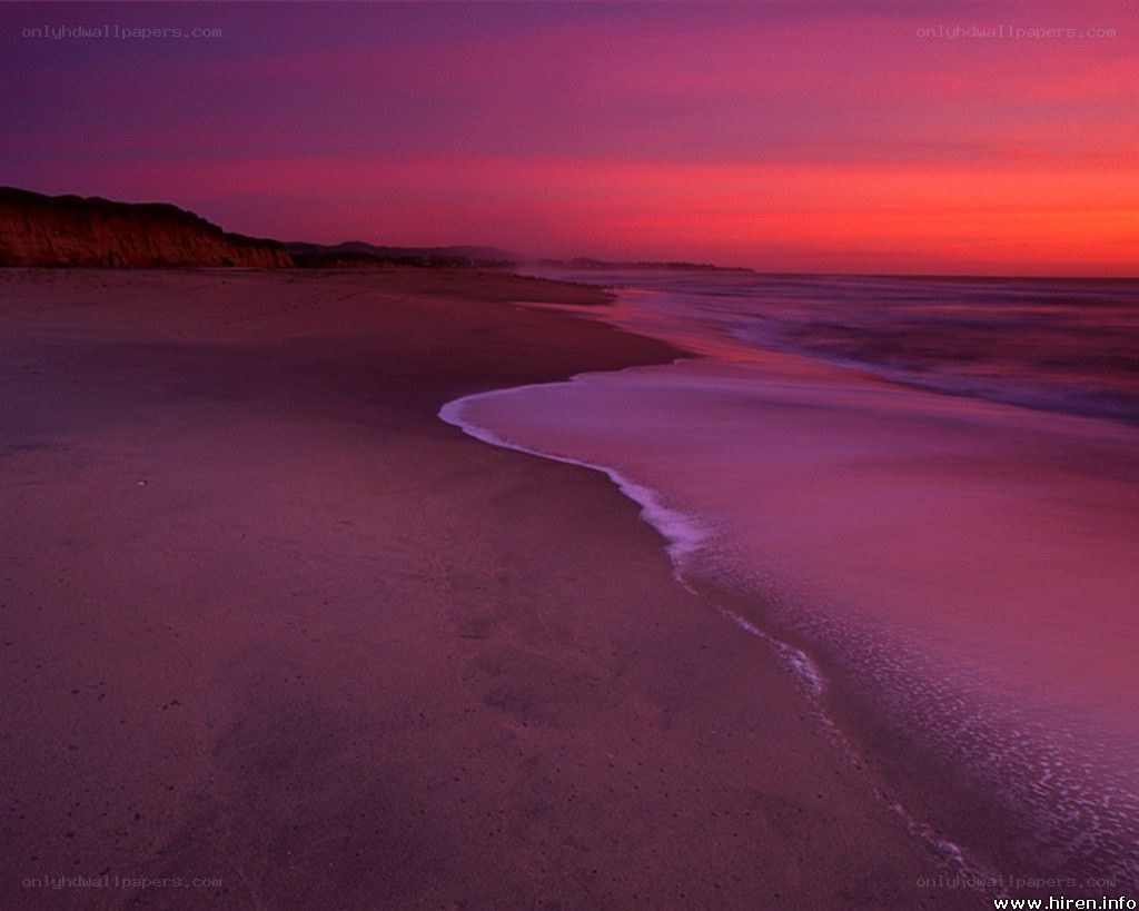 purple sunset on a sandy beach