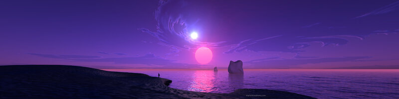 Purple sunset on alien shore
