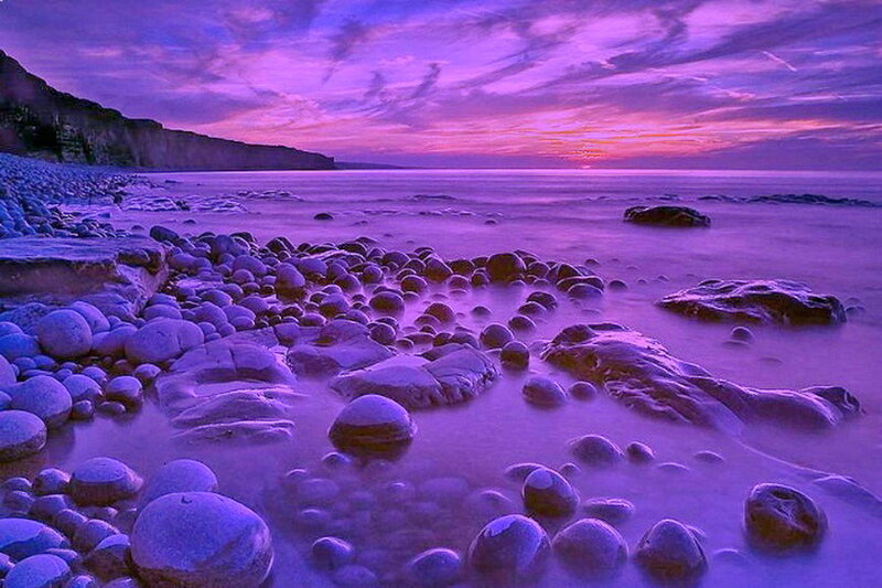 Purple Sunset on Rocky Beach