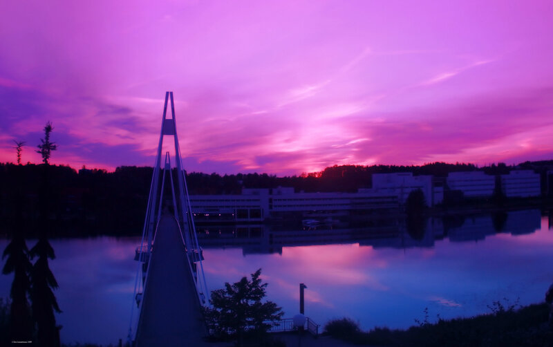 Purple sunset over a bridge